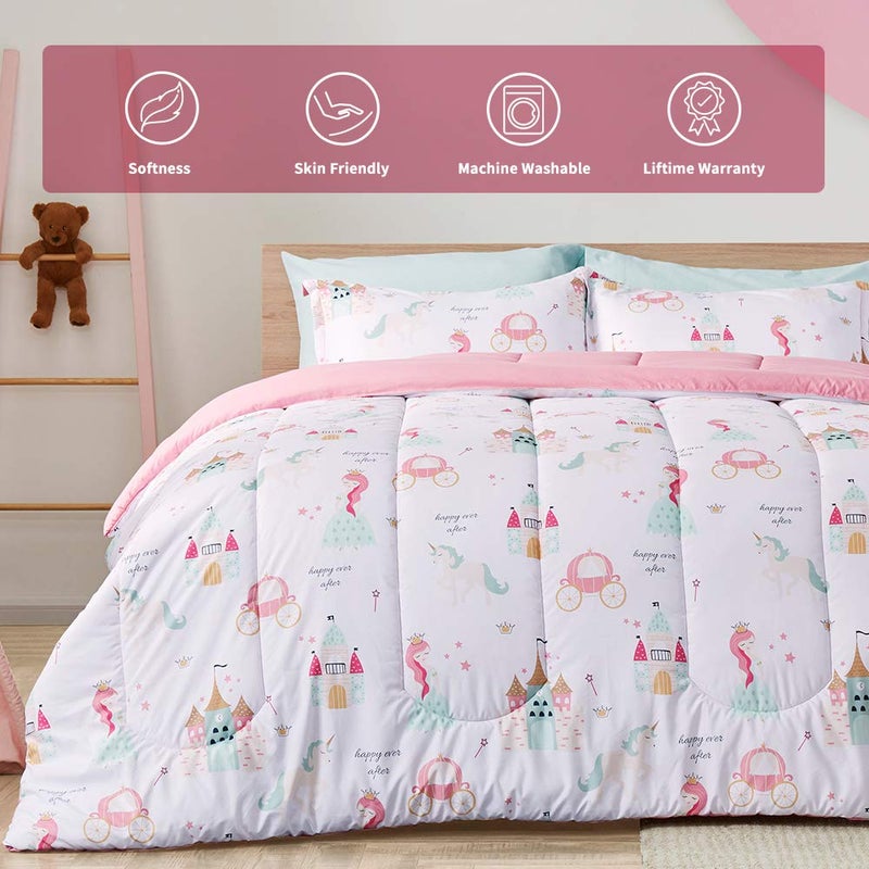 SLEEP ZONE Kids Bedding Comforter Set Full/Queen Size - Super Cute & Soft Kids Bedding Bed in a Bag 7 Pieces Set with Comforter, Sheet, Pillowcase & Sham (Princess Castle) - Image 3